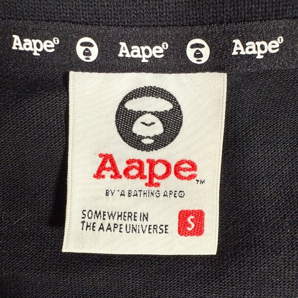 AAPE BY A BATHING APE Polo Shirt Men Size S Black Short Sleeve 100% Cotton Logo - Picture 6 of 14